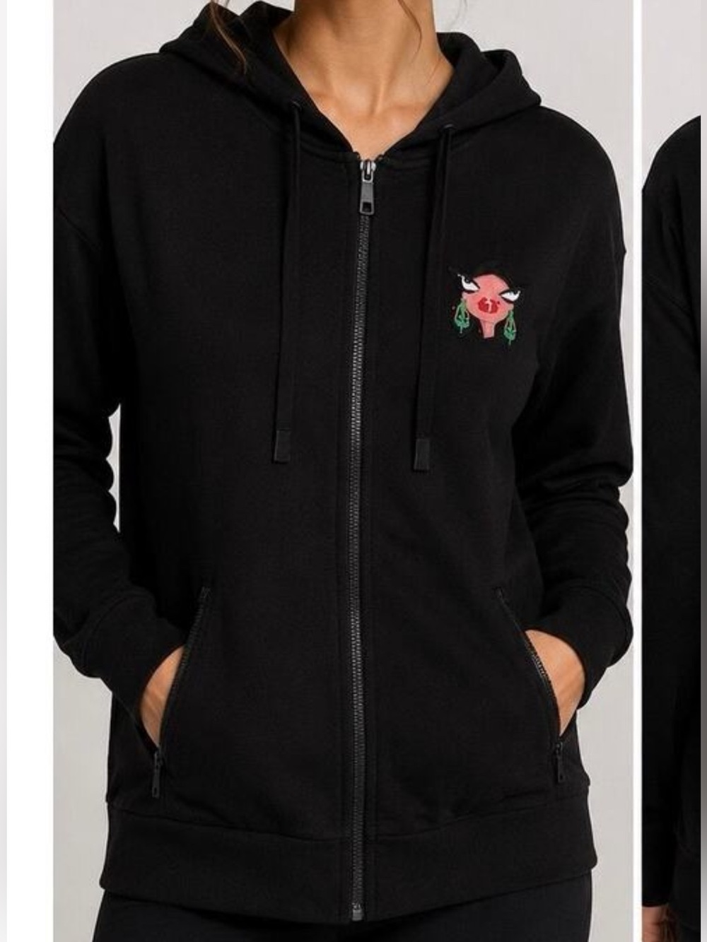 NWT Badgley Mischka BabyFrench Terry Full Zip Hoodie In Black Size XL